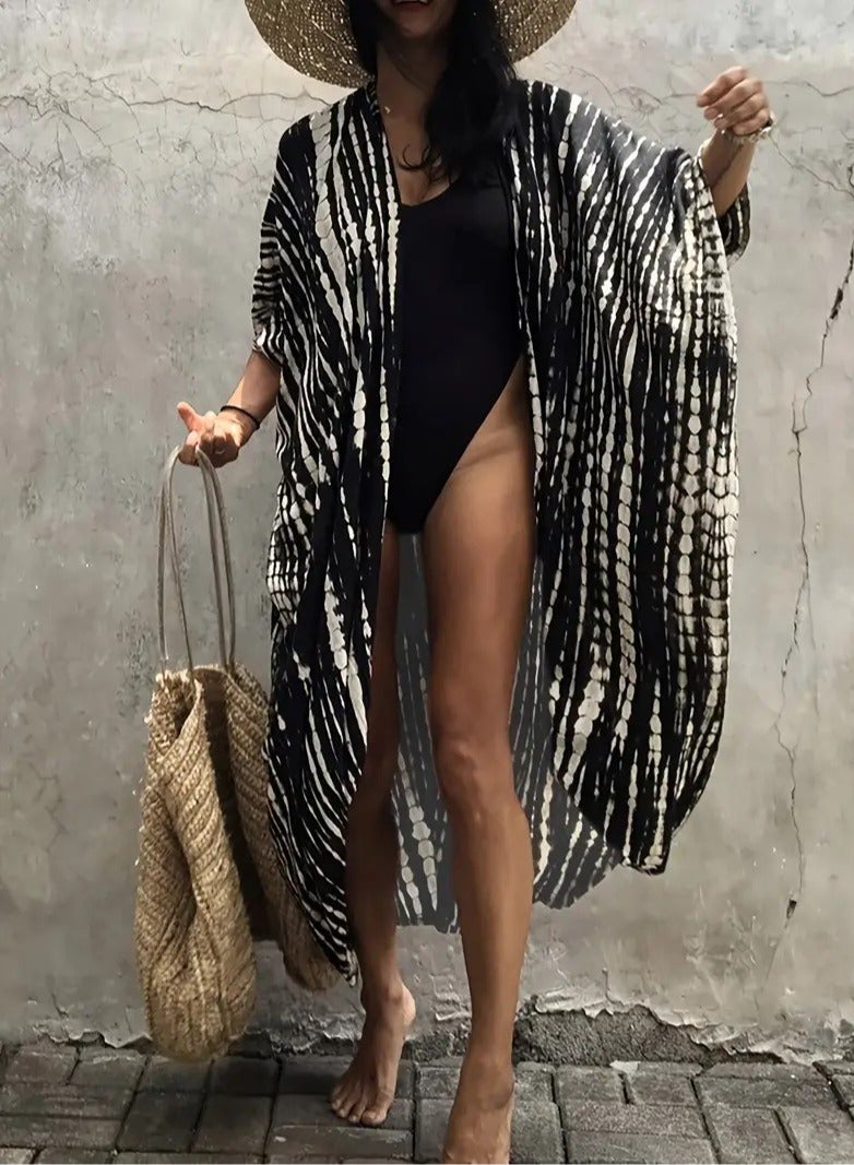 GRKC Stylish Tie Dye Open Front Long Kimono Swimsuit Cover Up for Women, Perfect Beach Resort Vacation Swimwear Shawl - Image 1