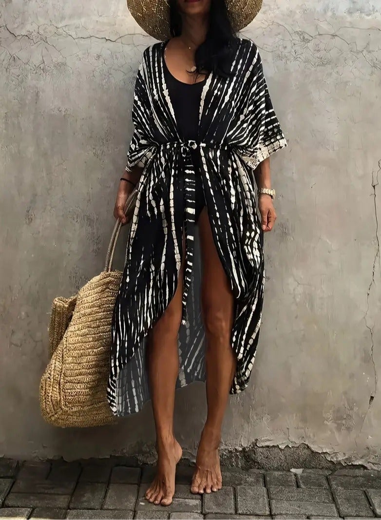 GRKC Stylish Tie Dye Open Front Long Kimono Swimsuit Cover Up for Women, Perfect Beach Resort Vacation Swimwear Shawl - Image 5