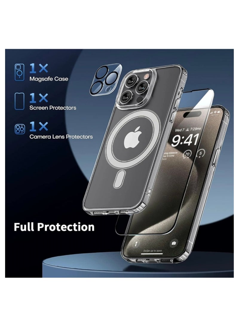 Generic - iPhone 15 Pro Max Case Clear Magsafe Ultra Thin Cover Anti-Yellowing Magnetic Cases with Screen Protector and Camera Lens Protector, Full Coverage Set for Apple iPhone 15 Pro Max 6.7 inch - Image 1