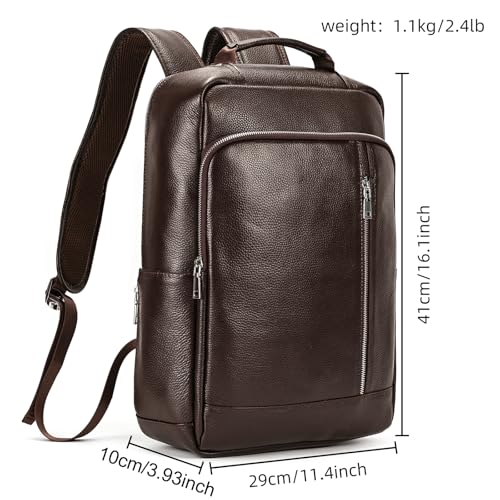 LUUFAN Genuine Leather Backpack Men Casual Daypack 15.6 Inch Laptop Rucksack Business Travel Outdoor Shoulder Bag with Trolley Sleeve (Coffee) - Image 2