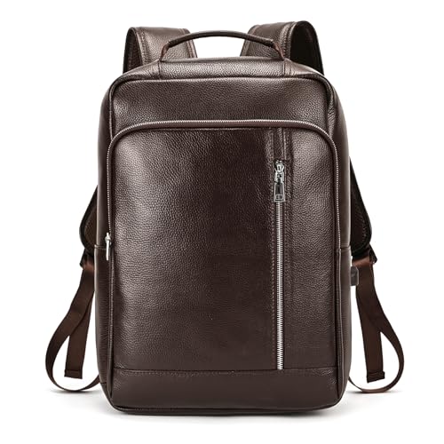 LUUFAN Genuine Leather Backpack Men Casual Daypack 15.6 Inch Laptop Rucksack Business Travel Outdoor Shoulder Bag with Trolley Sleeve (Coffee) - Image 1