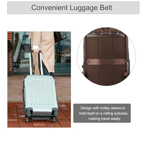LUUFAN Genuine Leather Backpack Men Casual Daypack 15.6 Inch Laptop Rucksack Business Travel Outdoor Shoulder Bag with Trolley Sleeve (Coffee) - Image 5