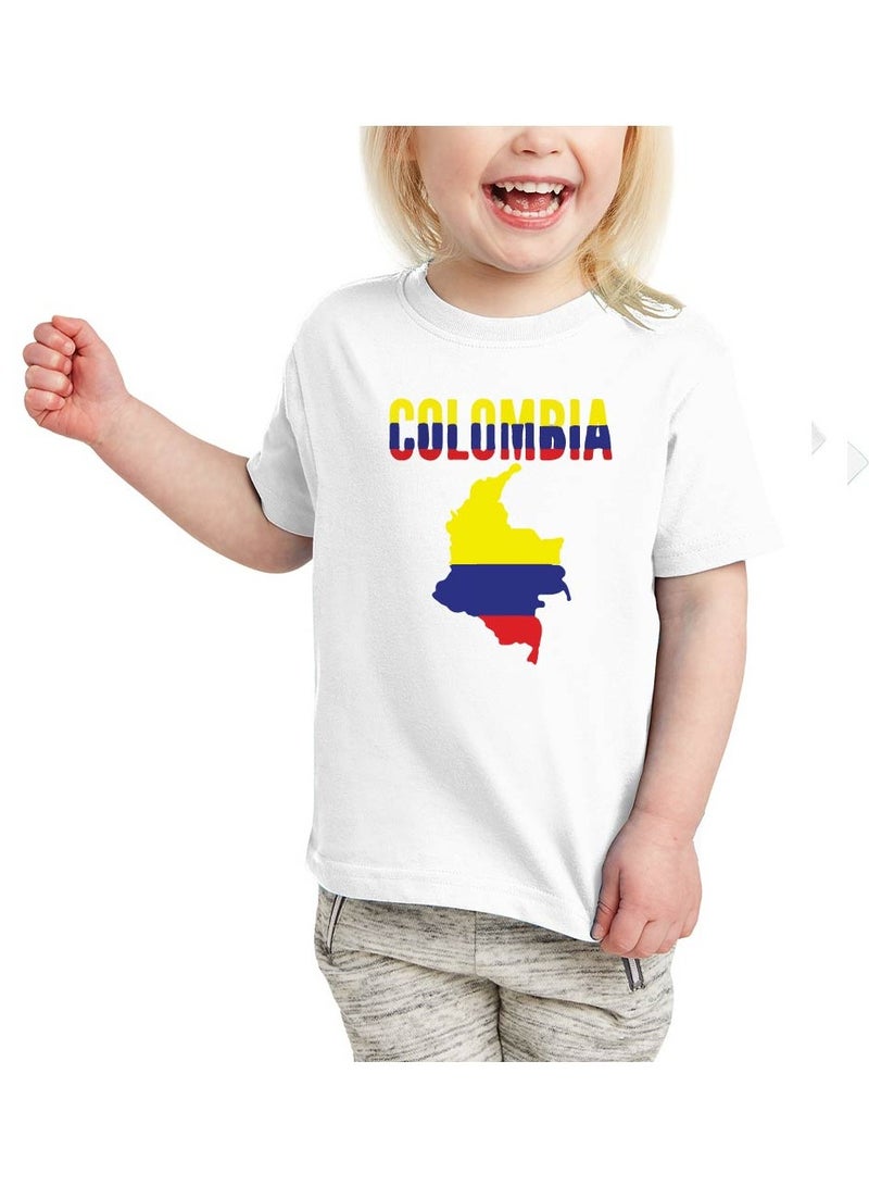Colombia Kids Girls Tshirt - Round Neck Short Sleeve Cotton T-Shirt - Perfect for Young Colombian Explorer - Great Gift for Travelers  - Image 1