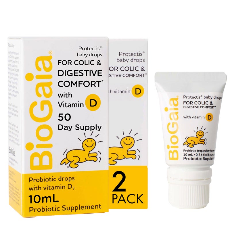 BioGaia BioGaia Baby Probiotic Drops Colic Gas Relief Vitamin D 50Day Supply Safe for Newborns Reduces Crying Fussing Colic Gas Spitups Constipation No allergens Dairy or Soy Pack of 2 