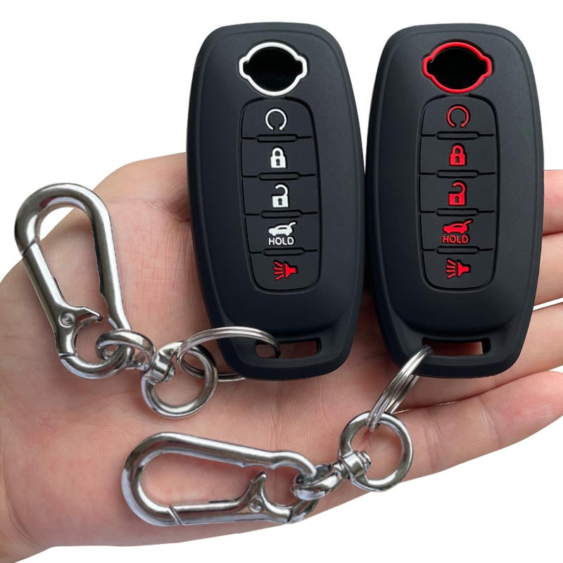 TANDRIVE 5Button Key Fob Cover for 2023 2024 2025 Nissan Rogue Pathfinder and 2024 2025 Sentra Silicone 2Pack Red and White Button Black