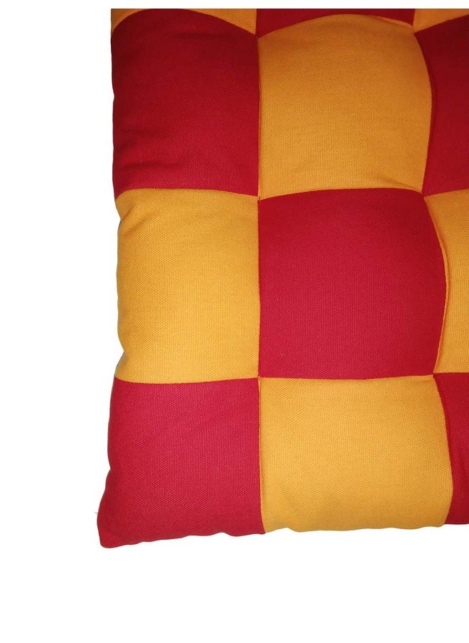 Lushomes - Chair Pads, Red With Orange, Reversible, Driver Seat Cushion For Car, Dining Chair Cushion, Cushion For Car, Tie Up Cushions For Chairs, Cotton Cushion (15 Inch X15 Inch, 1 Pc) - Image 1