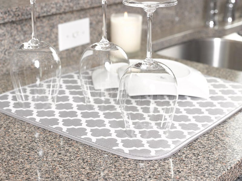 S&T INC. Absorbent, Reversible XL Microfiber Dish Drying Mat for Kitchen, 18 Inch x 24 Inch, White Trellis - Image 5