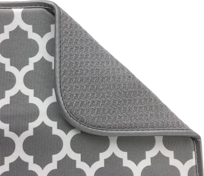 S&T INC. Absorbent, Reversible XL Microfiber Dish Drying Mat for Kitchen, 18 Inch x 24 Inch, White Trellis - Image 2