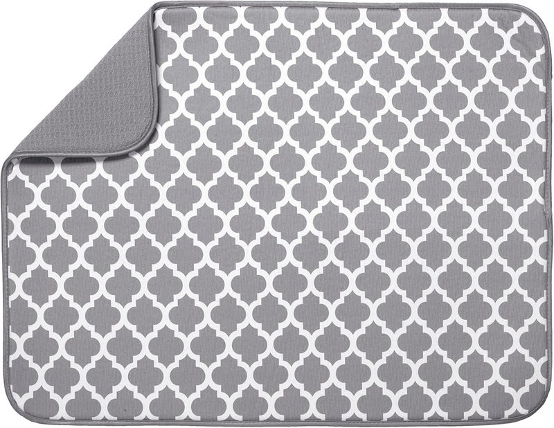 S&T INC. Absorbent, Reversible XL Microfiber Dish Drying Mat for Kitchen, 18 Inch x 24 Inch, White Trellis - Image 1