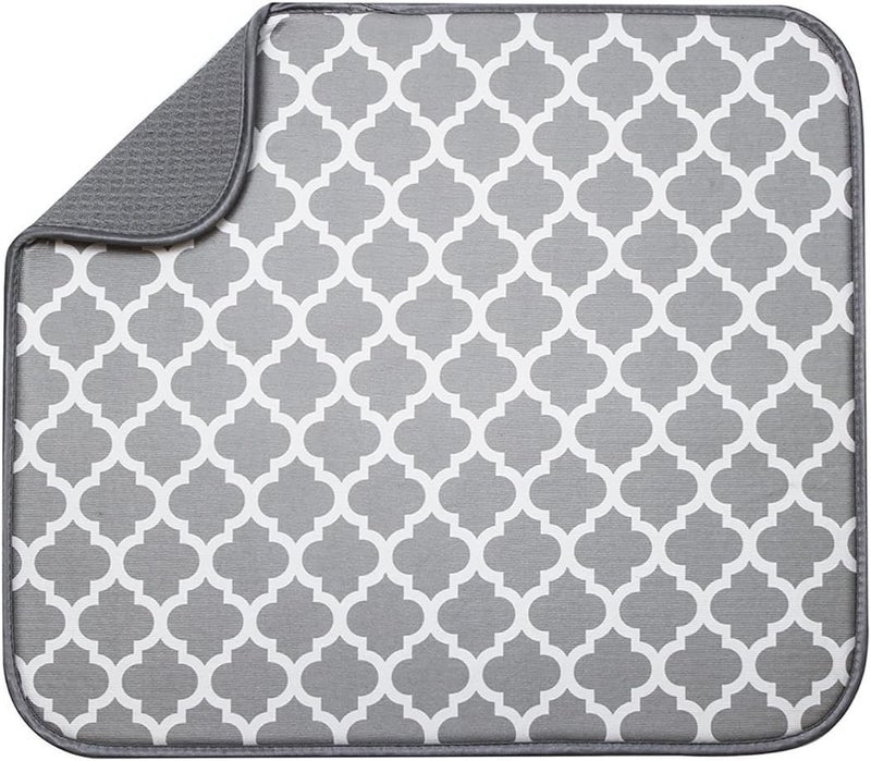 S&T INC. Absorbent, Reversible XL Microfiber Dish Drying Mat for Kitchen, 18 Inch x 24 Inch, White Trellis - Image 4