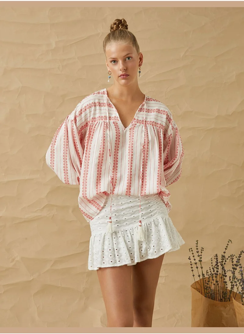 KOTON Tassel Detail Blouse Cotton