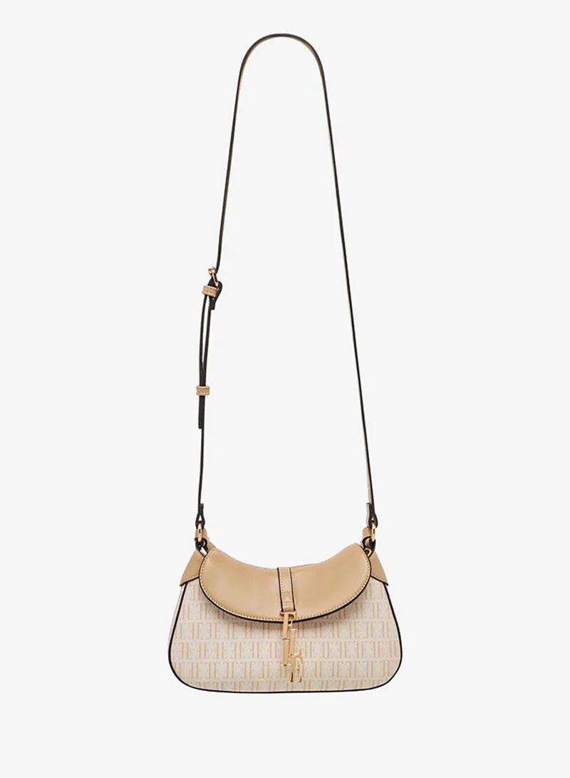ELLE BEIGE Monogram Print Crossbody Bag with Adjustable Strap and Flap Closure for Women | Best Price UAE