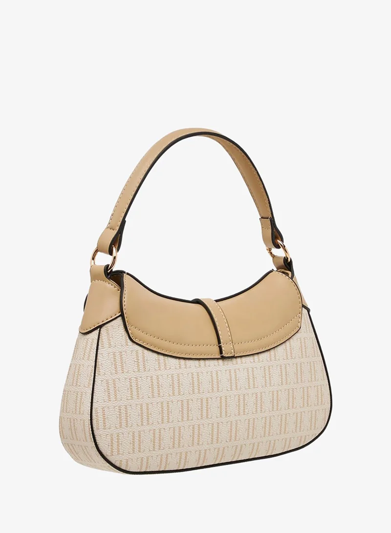 ELLE BEIGE Monogram Print Crossbody Bag with Adjustable Strap and Flap Closure for Women | Best Price UAE