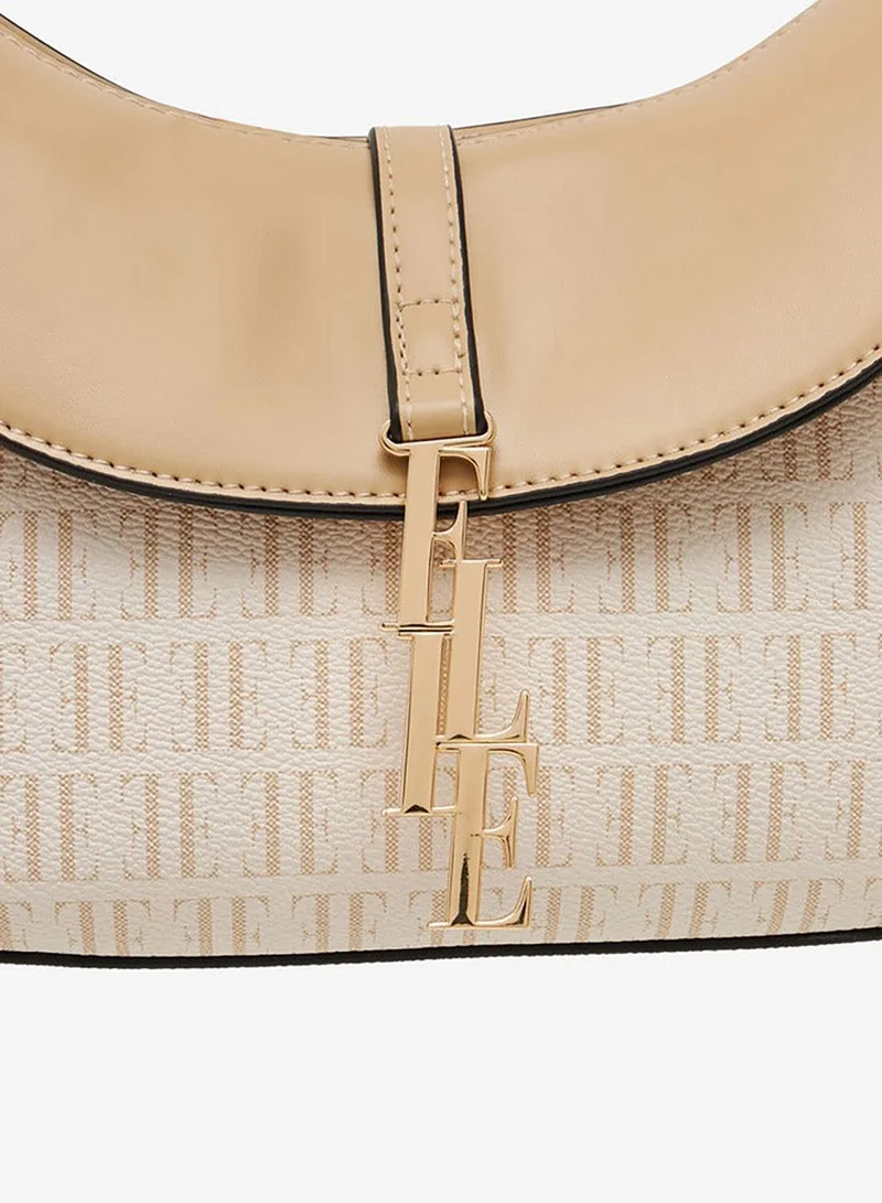 ELLE BEIGE Monogram Print Crossbody Bag with Adjustable Strap and Flap Closure for Women | Best Price UAE