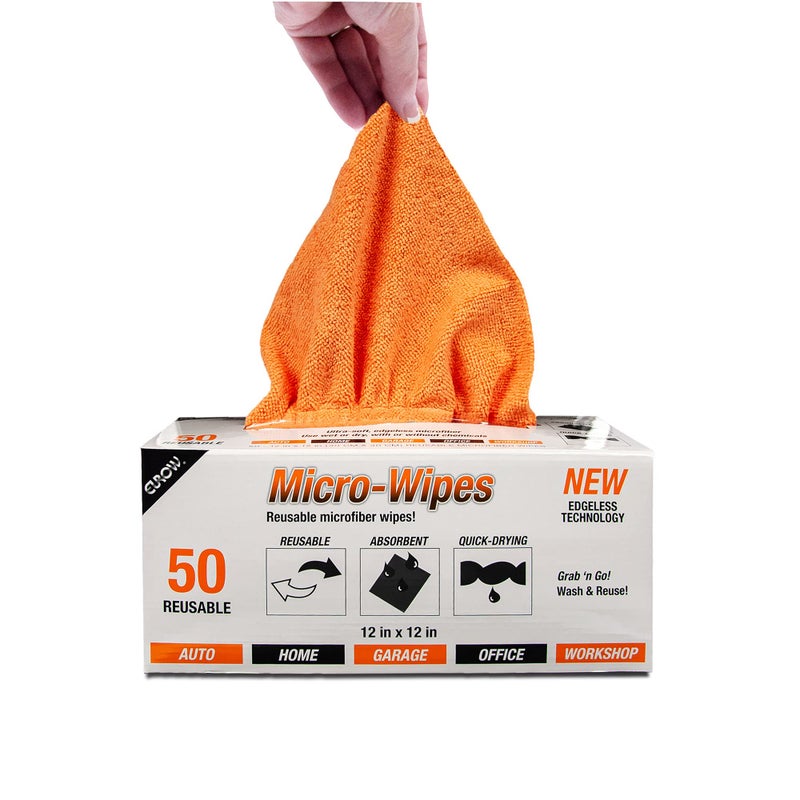 Eurow 200GSM Microfiber Cleaning and Drying Cloths with Dispenser Box, Reusable, Streak-Free, Scratch-Free, Ultra Absorbent, Edgeless for All Surface Types, 12x12in, 50-Pack, Orange - Image 2