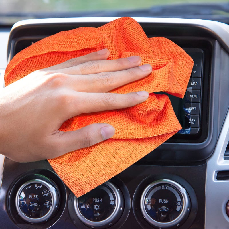 Eurow 200GSM Microfiber Cleaning and Drying Cloths with Dispenser Box, Reusable, Streak-Free, Scratch-Free, Ultra Absorbent, Edgeless for All Surface Types, 12x12in, 50-Pack, Orange - Image 3