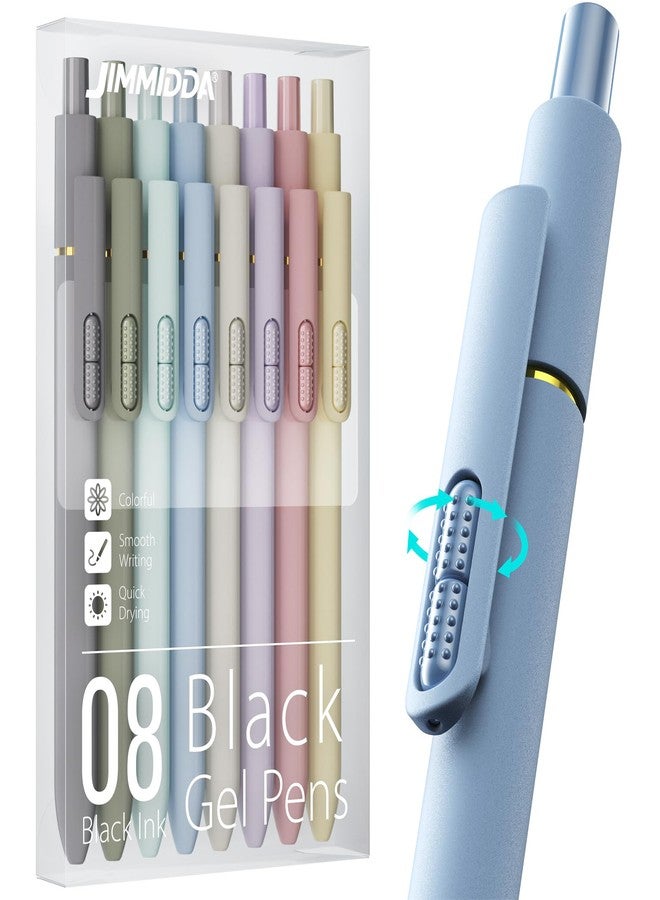 JIMMIDDA 8Pcs Black Gel Pens - 0.7mm Medium Point Black Ink Pens | Smooth Writing - Quick Drying Retractable Pen for Men Women (Morandi - 8Pcs) - Image 1