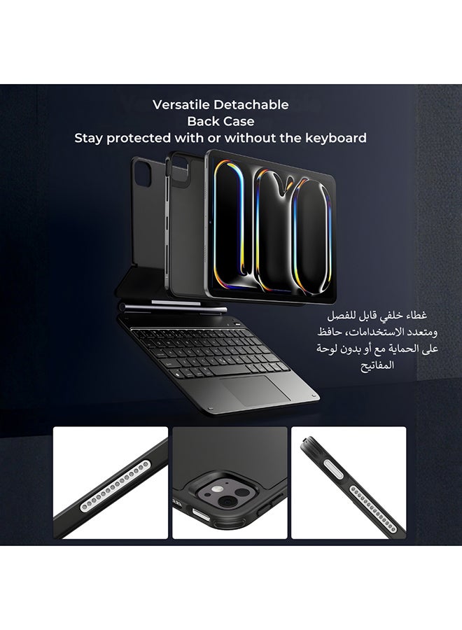 اي اس ار ESR كيبورد آيباد إير 13 إنش (M3/M2, 2025/2024) وآيباد برو 12.9 إنش، حامل عائم سهل التركيب (Cantilever)، لوحة تتبع دقيقة متعددة اللمس، أسود - Image 3
