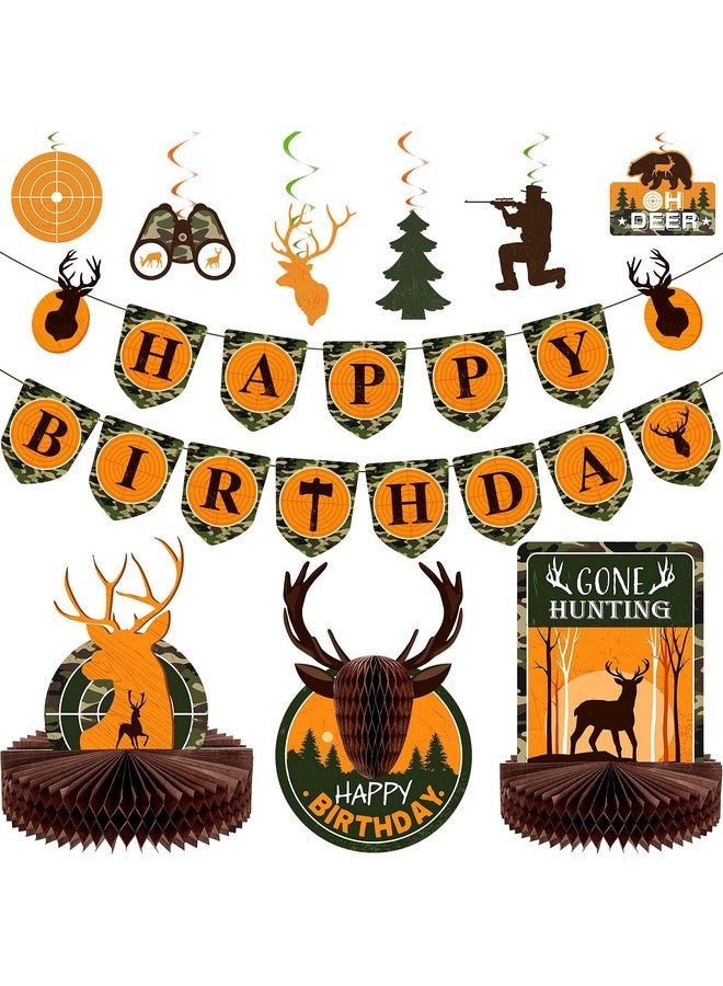 Tatuo 16 Pcs Hunting Birthday Party Decorations Deer Hunting Birthday Party Decorations Camo Birthday Party Decoration Include Hunting Banner Deer Table Centerpiece Honeycomb for Gone Hunting Party Supplies - Image 1