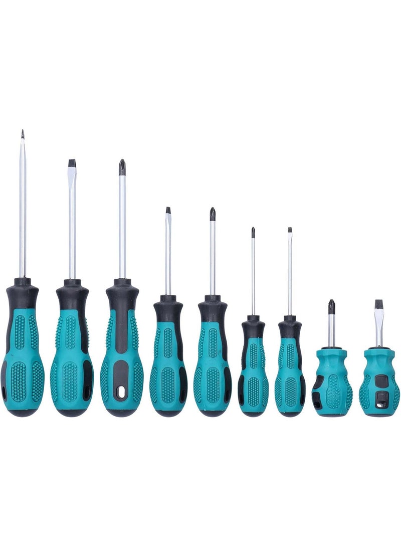 GGOOT 9Pcs Green Handle Screwdriver Set Cross Slotted Flat Head Screwdrivers Kit Repair Hand Hardware Tool for Home Workshop Industrial DIY Furniture Assembly  - Image 2