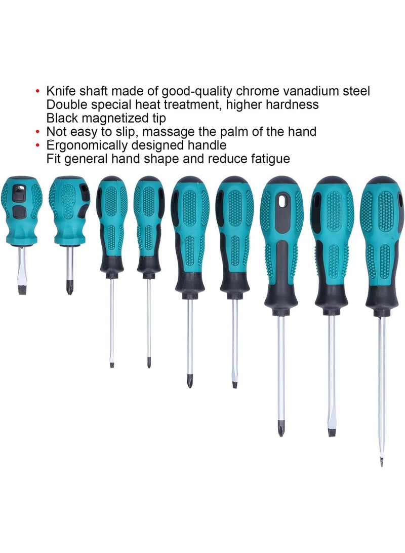 GGOOT 9Pcs Green Handle Screwdriver Set Cross Slotted Flat Head Screwdrivers Kit Repair Hand Hardware Tool for Home Workshop Industrial DIY Furniture Assembly  - Image 5