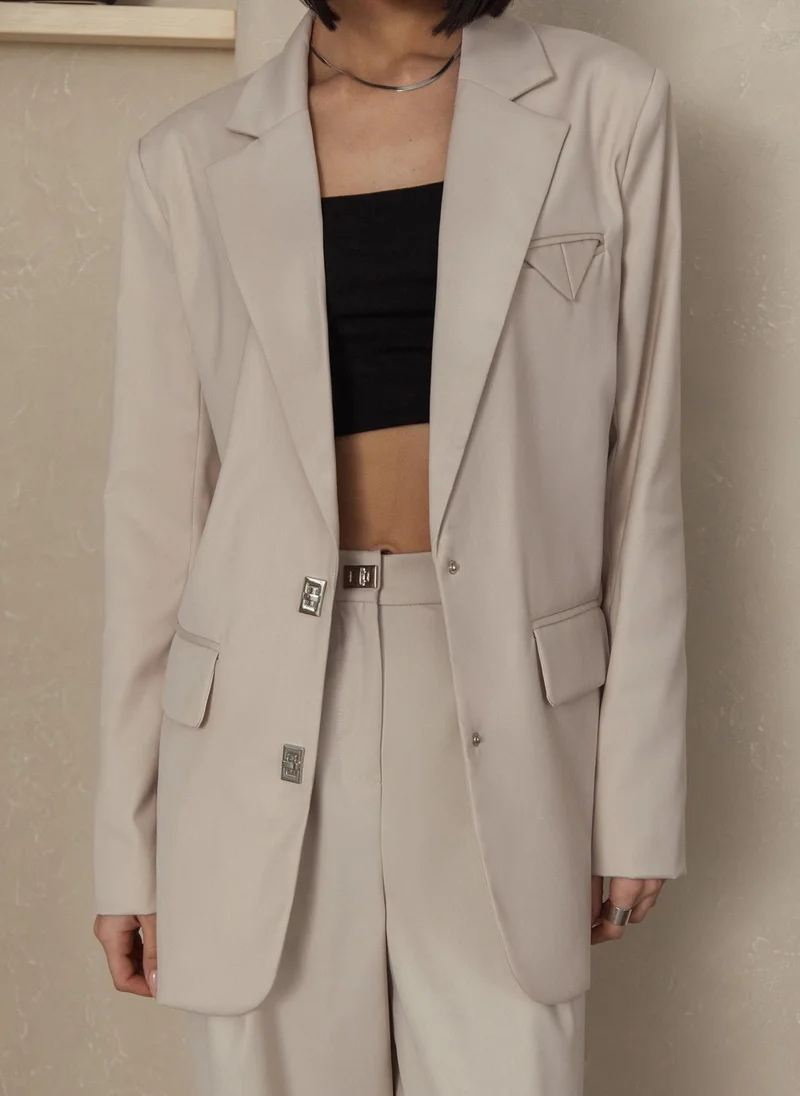 Lichi Oversized single-breasted blazer with metal fastening