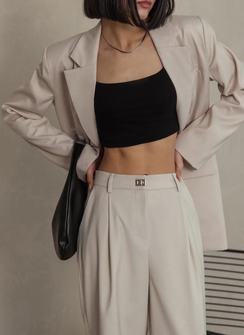 Lichi Oversized single-breasted blazer with metal fastening