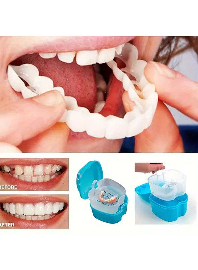 White Adjustable Clip On Denture Set 2pcs With Tooth Socket Box Jaw Model - Image 1