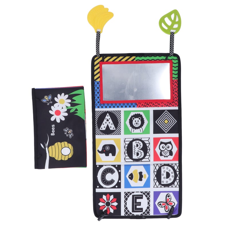Baby Mirror Book Toy Foldable Visual Training Infant Mirror Cloth Book with Teether Pendant for Car Animal Type - Image 1