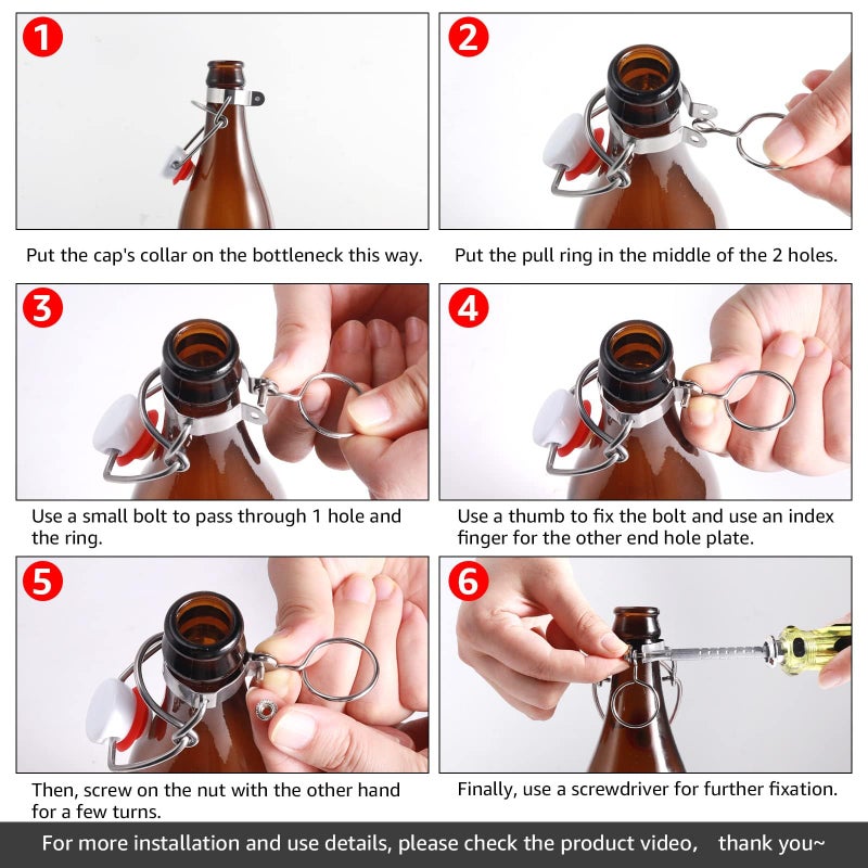 FERRODAY 12-Pack 18mm Glass Bottle Caps with Replacement Silicone Gaskets - Airtight, Leakproof, Easy Swing Top Lids - Image 5