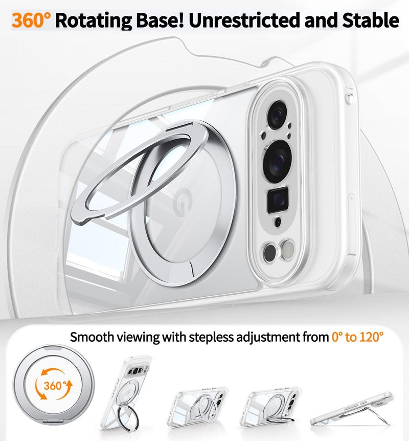 WASTROYAL ã€360Â°Spin Magnetic Standã€‘ Case for Pixel 10 Pro XLã€Fit for MagSafe & Pixelsnapã€‘ Cover with Ring Holderã€Crystal Clearã€‘ Camera Protection Phone Google 10 Pro XL Cases - Clear - Image 3