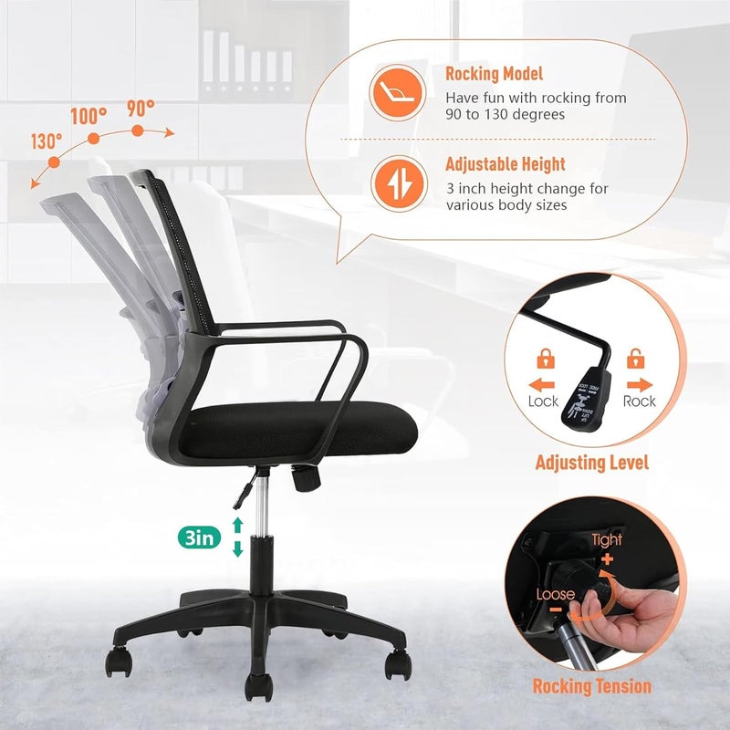 TDOO Ergonomic Office Desk Chairs, Home Computer Gaming Breathable Chairs, Executive Rolling Swivel Comfy Mesh Office Black Chairs with Arms Lumbar Support,Adjustable Height Work Chair for Home Office Task - Image 4
