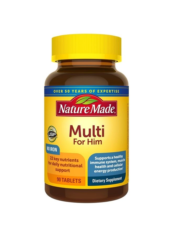 Nature Made Multivitamin For Him with No Iron, Men's Daily Nutritional Support, 90 Tablets, 90 Day Supply - Image 1