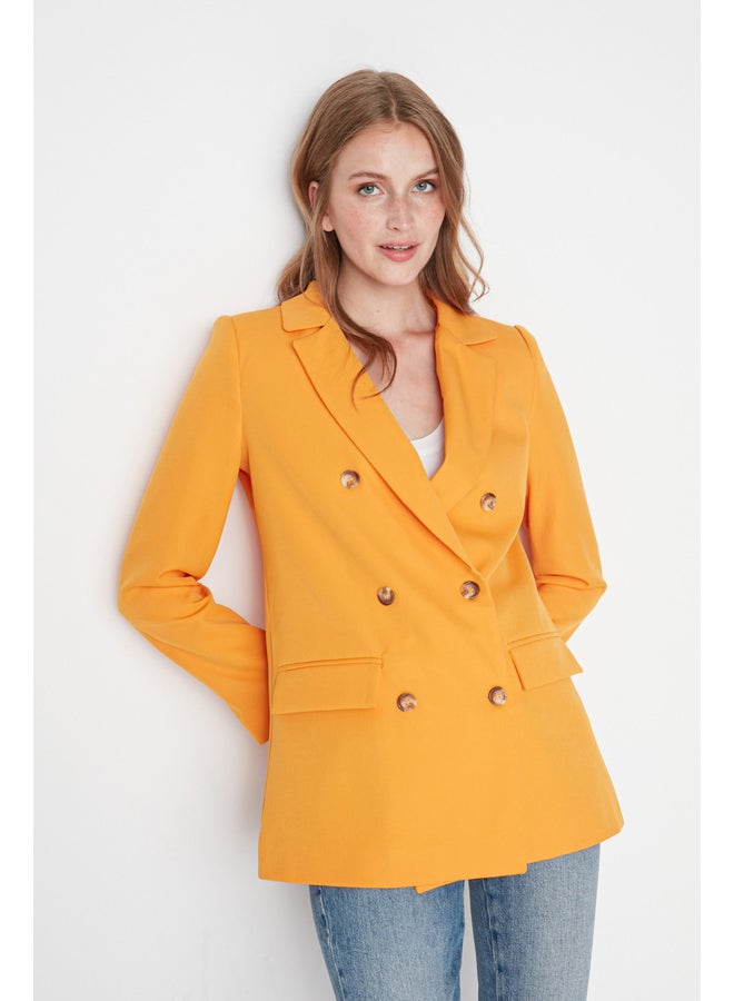 trendyol Orange Regular Lined Double Breasted Blazer Jacket with Closure - Image 2