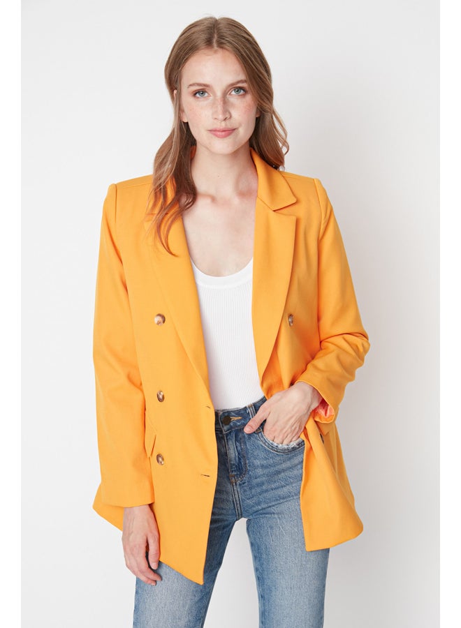 trendyol Orange Regular Lined Double Breasted Blazer Jacket with Closure - Image 3