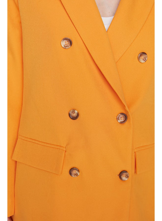 trendyol Orange Regular Lined Double Breasted Blazer Jacket with Closure - Image 4