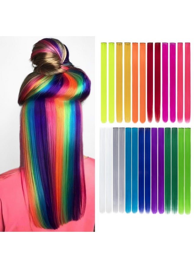 HH FASHION 26 Pack Colored Party Highlights Clip in Hair Extensions for Girls 20 inches Multi-colors Straight Hair Synthetic Hairpieces In The Party(13colored)  - Image 1