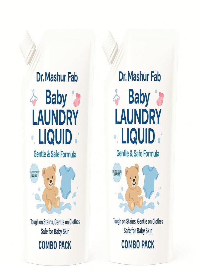 MASHUR FAB | Laundry Detergent for Newborns baby and children - Gentle, Hypoallergenic, Chemical-Free Liquid for Clothes, Stain Remover, Suitable for All skin, Baby Essentials - 1L (2, Travel pouch)