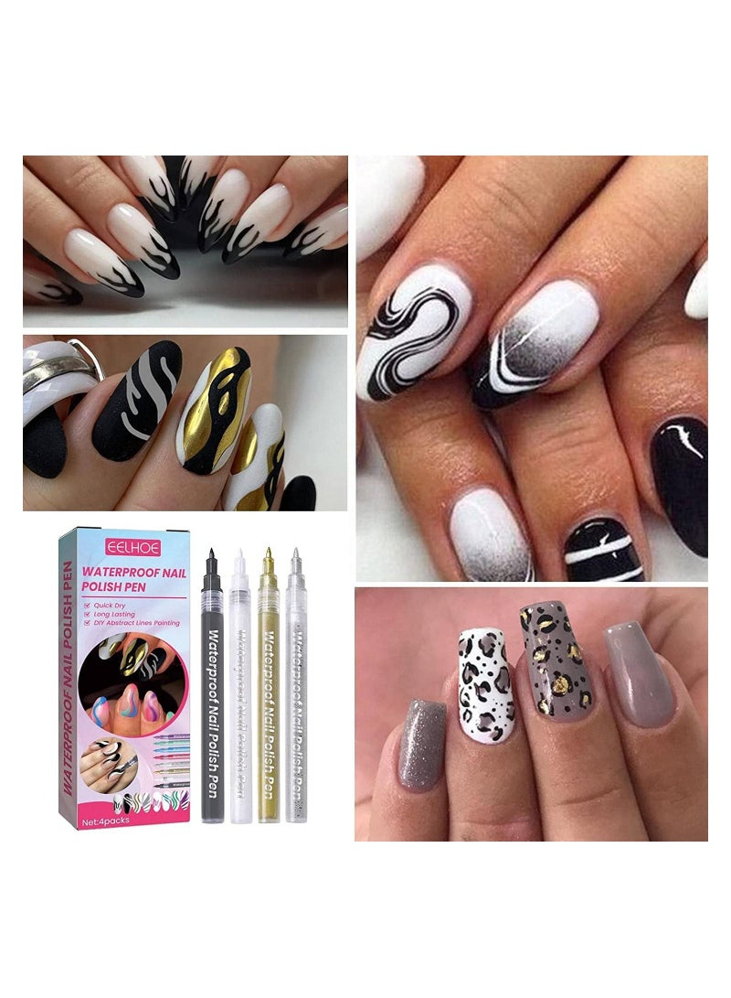 EELHOE Nail Polish Pens 4Pcs Vibrant Colors Smudge Pen For Nail Waterproof Nail Polish Pen For Nail Art DIY Drawing - Image 1