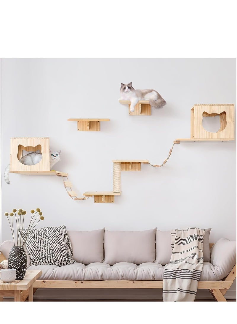Generic Cat Wall Furniture, Shelves, Floating Wood Climb Wall-Mounted Playing Climber, 2 Houses & 4 Shelves Ladders 1 Scratching Post  - Image 1
