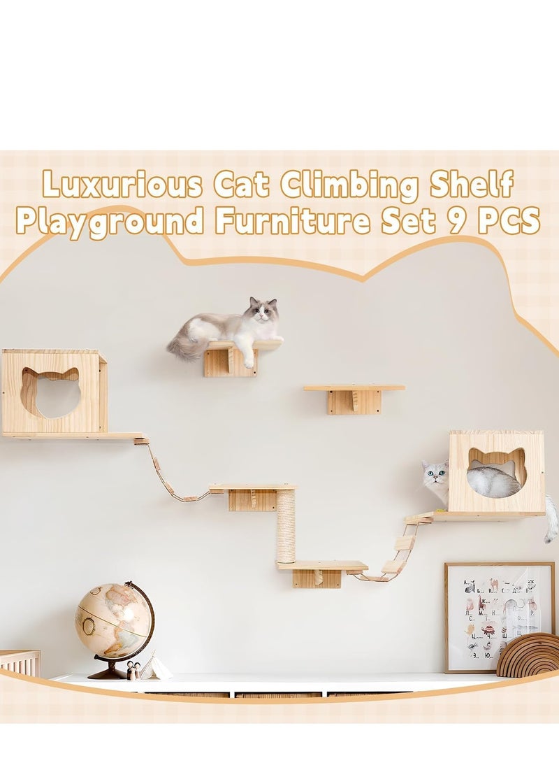 Generic Cat Wall Furniture, Shelves, Floating Wood Climb Wall-Mounted Playing Climber, 2 Houses & 4 Shelves Ladders 1 Scratching Post  - Image 5