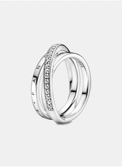 PANDORA Pandora logo sterling silver ring with clear cubic zirconia 0 