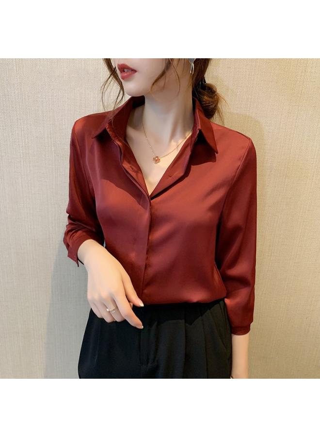 VUELO Light Luxury High-end Sense Satin White Blue Shirt Women's New Niche Design Sense Commuter Business Wear Iron-free Top - Image 4