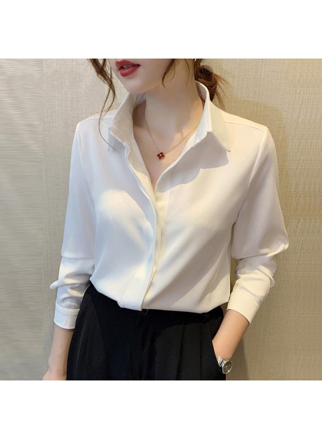 VUELO Light Luxury High-end Sense Satin White Blue Shirt Women's New Niche Design Sense Commuter Business Wear Iron-free Top - Image 3