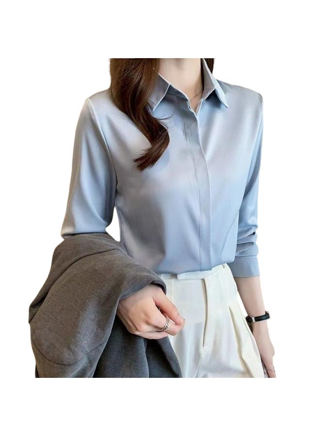 VUELO Light Luxury High-end Sense Satin White Blue Shirt Women's New Niche Design Sense Commuter Business Wear Iron-free Top - Image 5