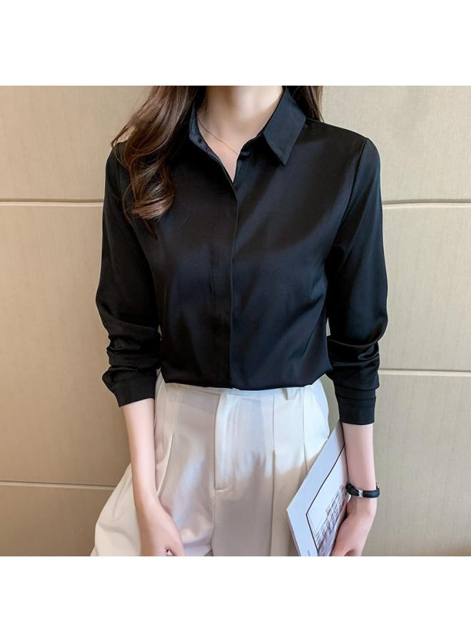 VUELO Light Luxury High-end Sense Satin White Blue Shirt Women's New Niche Design Sense Commuter Business Wear Iron-free Top - Image 2
