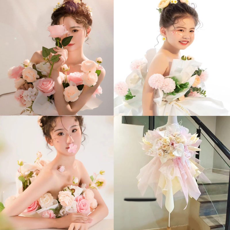 Majreey Floral Wrapping Paper Kit, 80Sheet Waterproof Floral Paper, 3Rolls Ribbon for Flower Bouquet, 2Rolls Transparent Tape,100Pcs Flower Pins, 48Pcs 3D Butterflies, 9Pcs Crowns for Florist Wrapping - Image 3