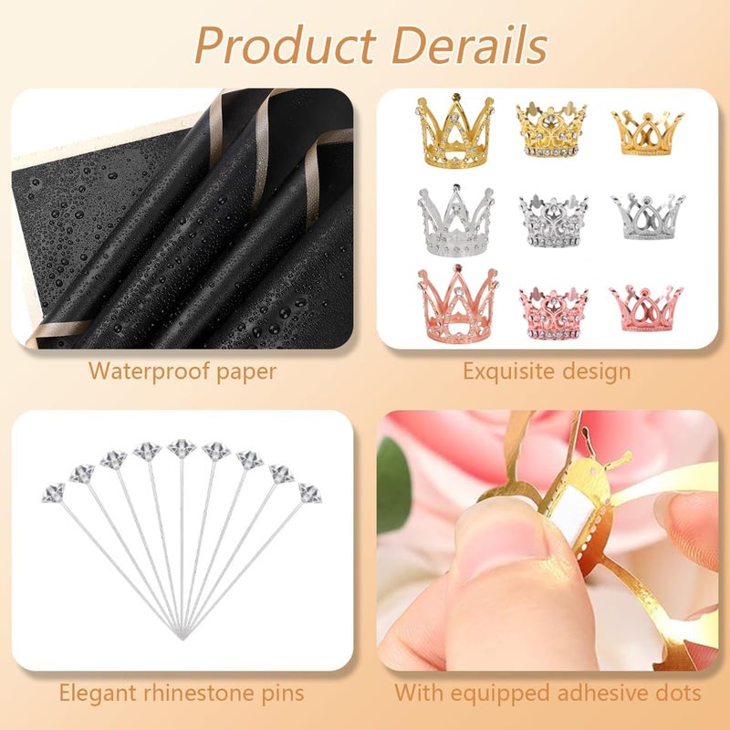 Majreey Floral Wrapping Paper Kit, 80Sheet Waterproof Floral Paper, 3Rolls Ribbon for Flower Bouquet, 2Rolls Transparent Tape,100Pcs Flower Pins, 48Pcs 3D Butterflies, 9Pcs Crowns for Florist Wrapping - Image 4