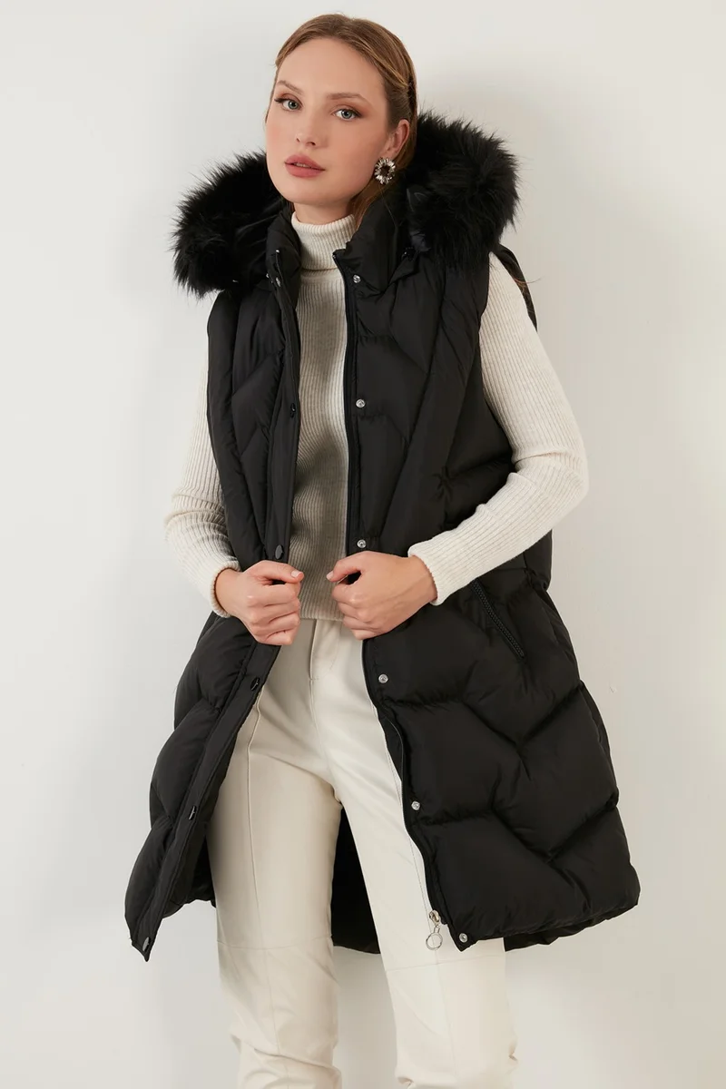 Lela Collar Faux Fur Removable Hooded Regular Fit Puffer Vest Women's Vest 64789823