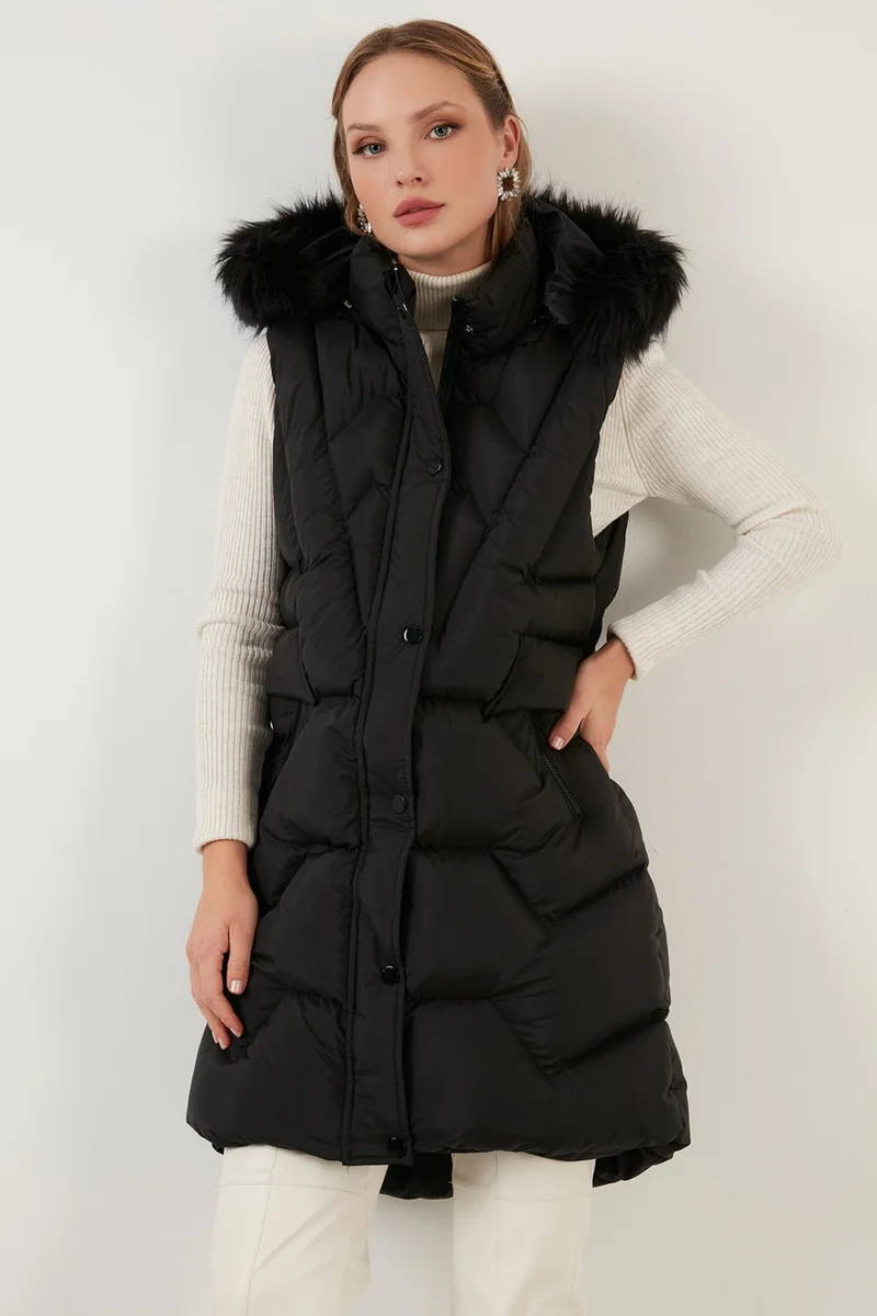 Lela Collar Faux Fur Removable Hooded Regular Fit Puffer Vest Women's Vest 64789823
